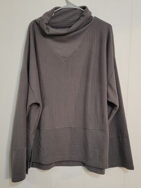 TAHARI Sport NEW Women's Gray Textured mock cowl Neck Long Sleeve Tunic Top 3X